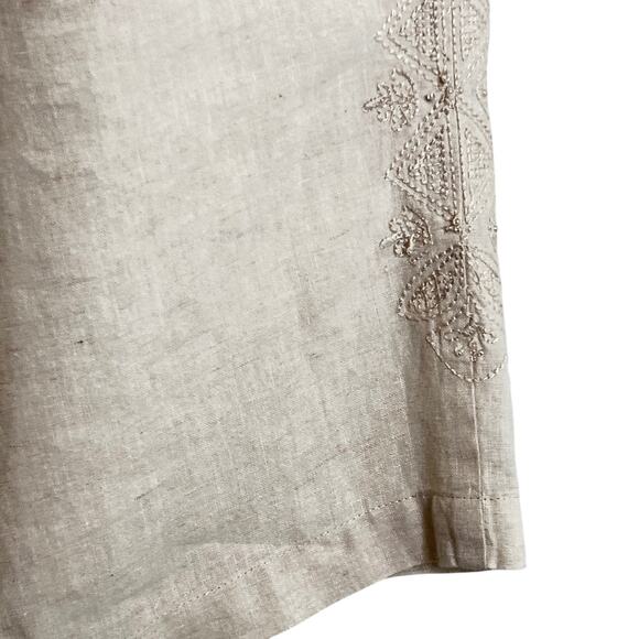 Caribbean Joe Linen Pants PL Petite Large Beige Embroidered Pull-On Cropped - Picture 5 of 7